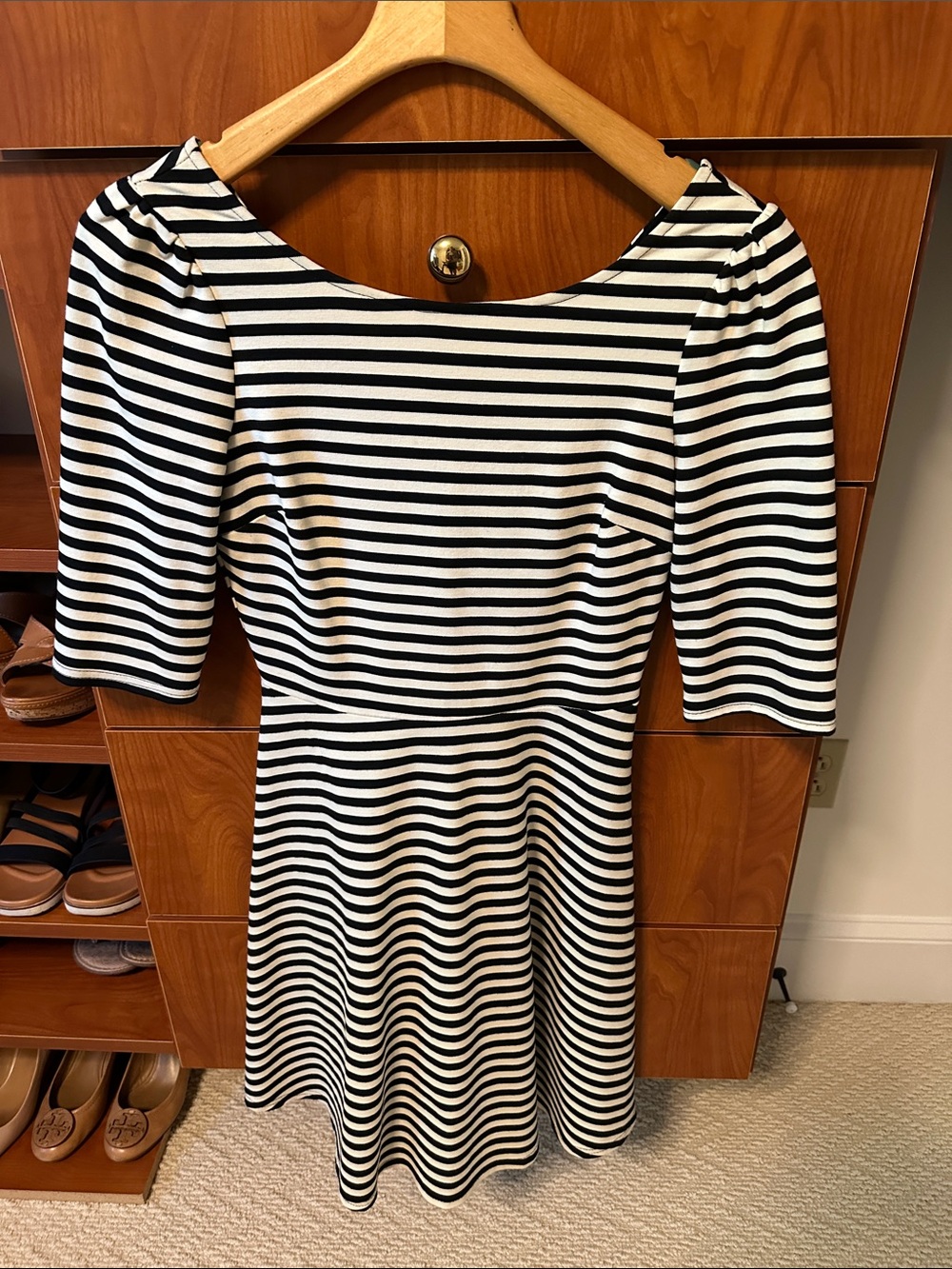 Pomelo Black and White Striped Midi Dress